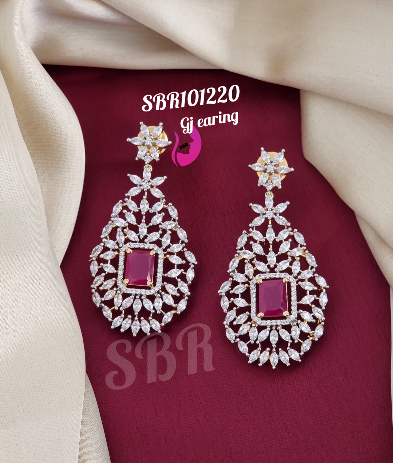 GJ White CZ Earrings With Pink Stone | Urvaa | One Gram Gold GJ White ...