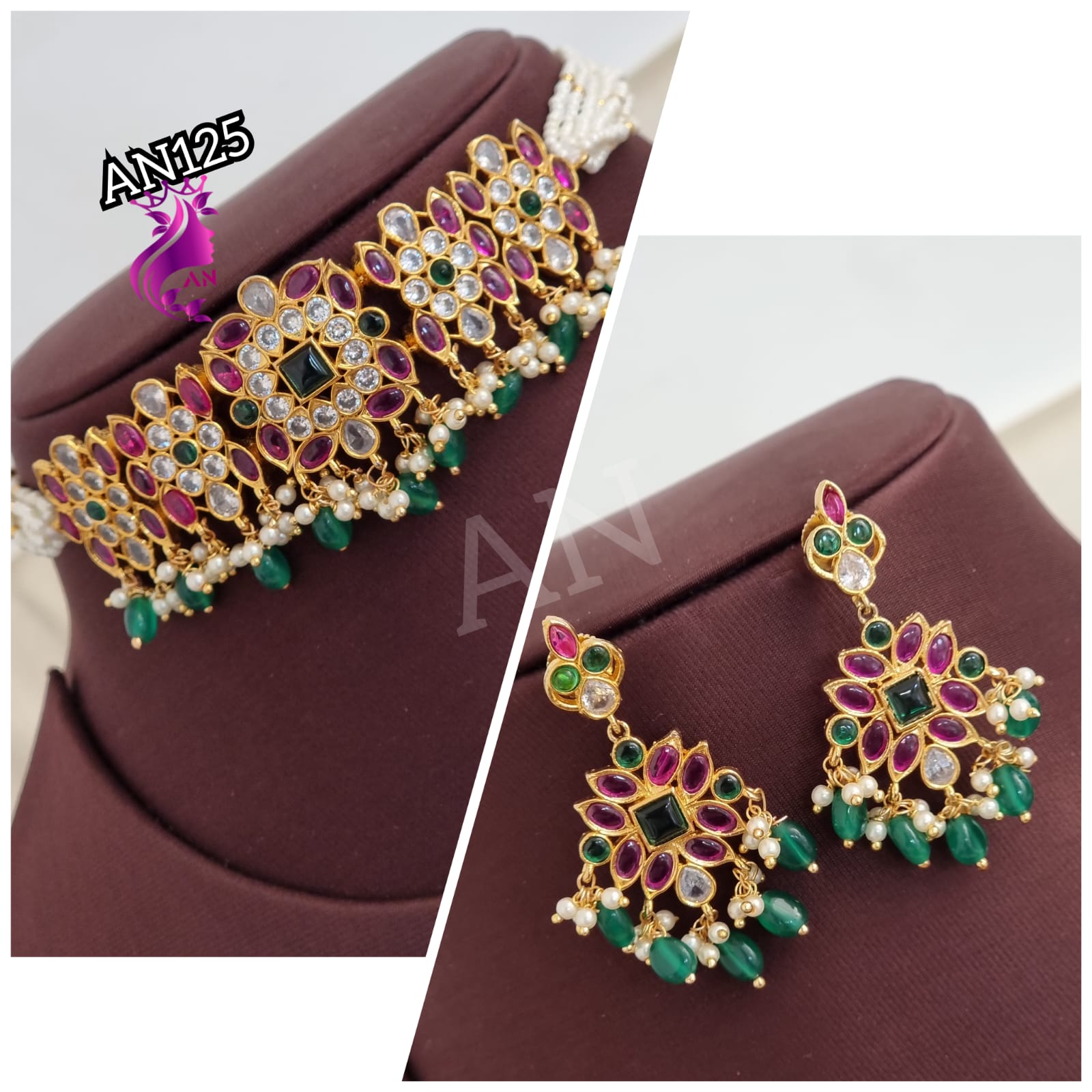 Ruby and Emerald Studded Choker | Urvaa | One Gram Gold Ruby and ...