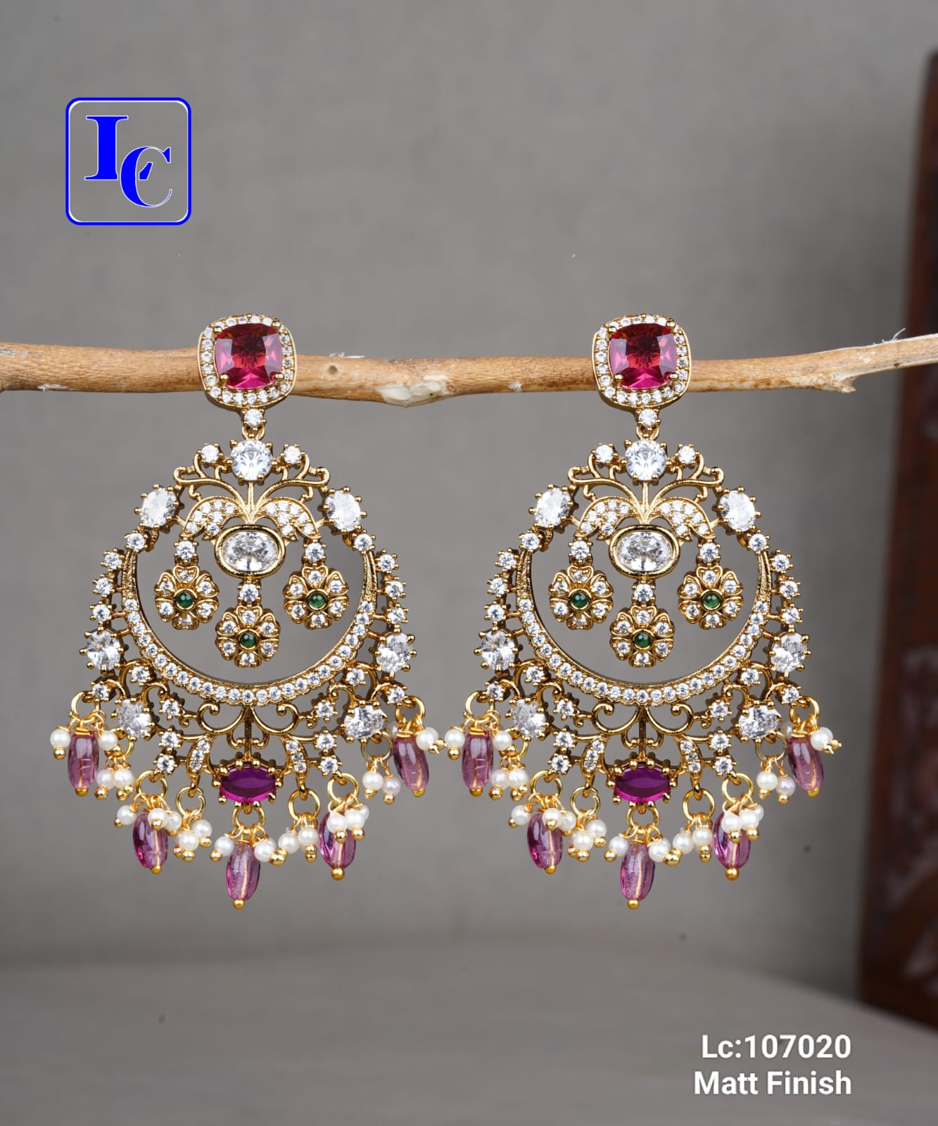 Green Chandbali Earrings For Women - Image 3