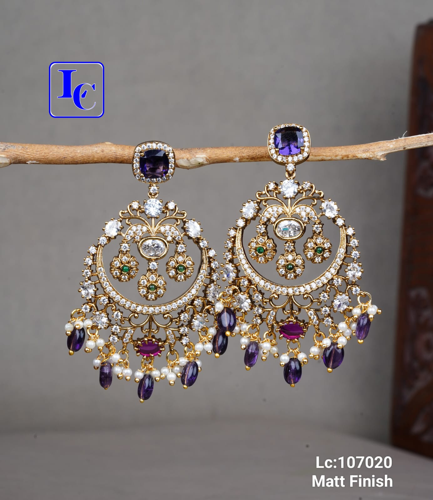Green Chandbali Earrings For Women - Image 2
