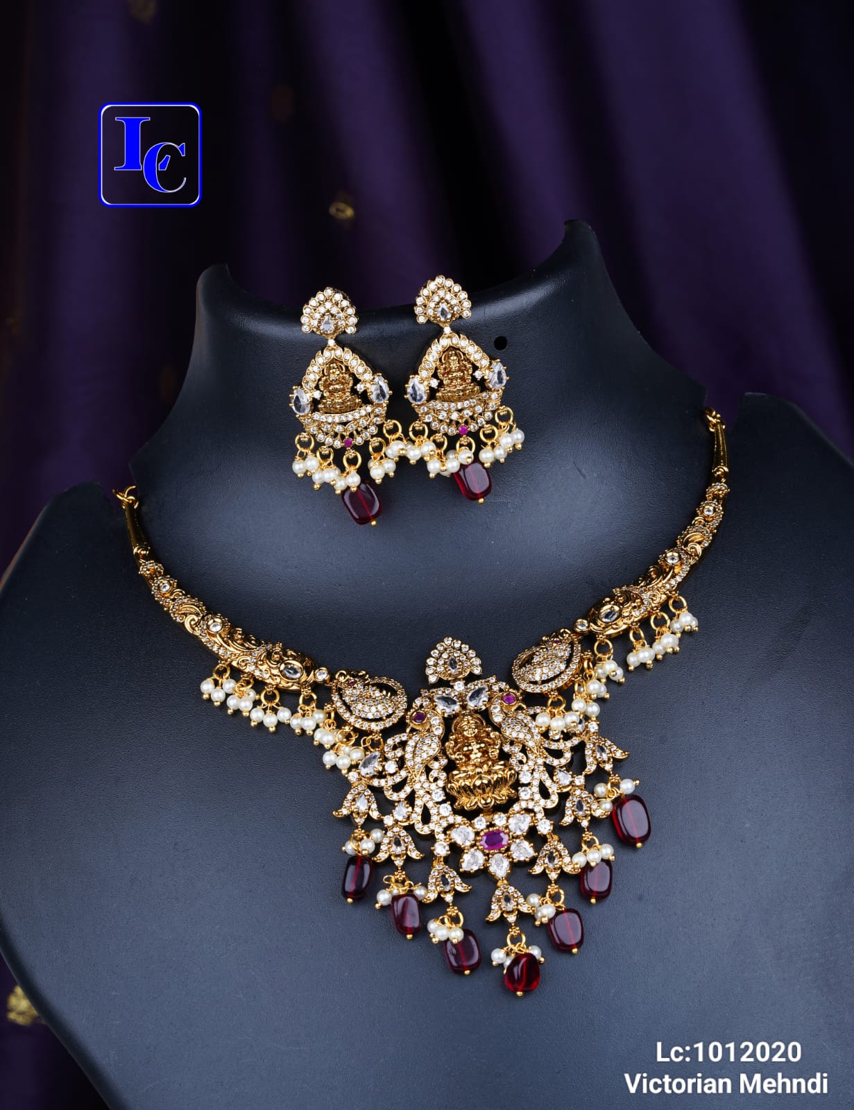 Kante Necklace With Lakshmi devi Pendant And Earrings - Image 4