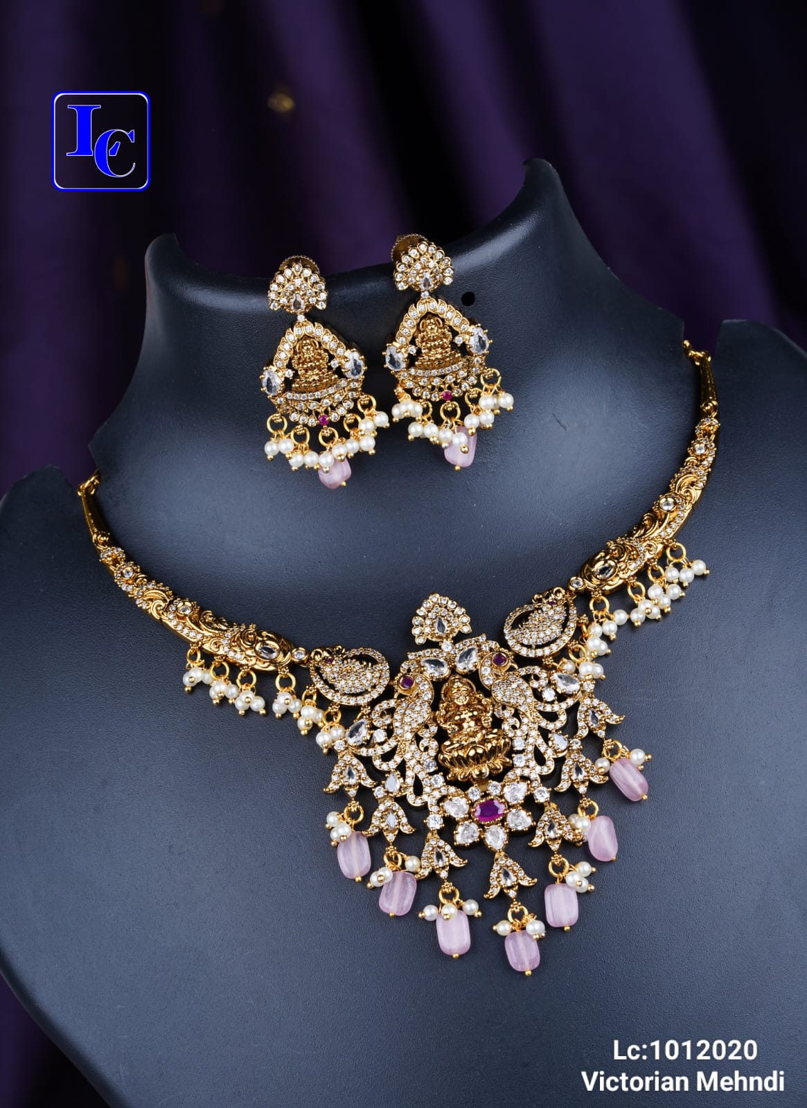 Kante Necklace With Lakshmi devi Pendant And Earrings - Image 2