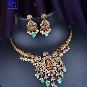 Kante Necklace With Lakshmi devi Pendant And Earrings