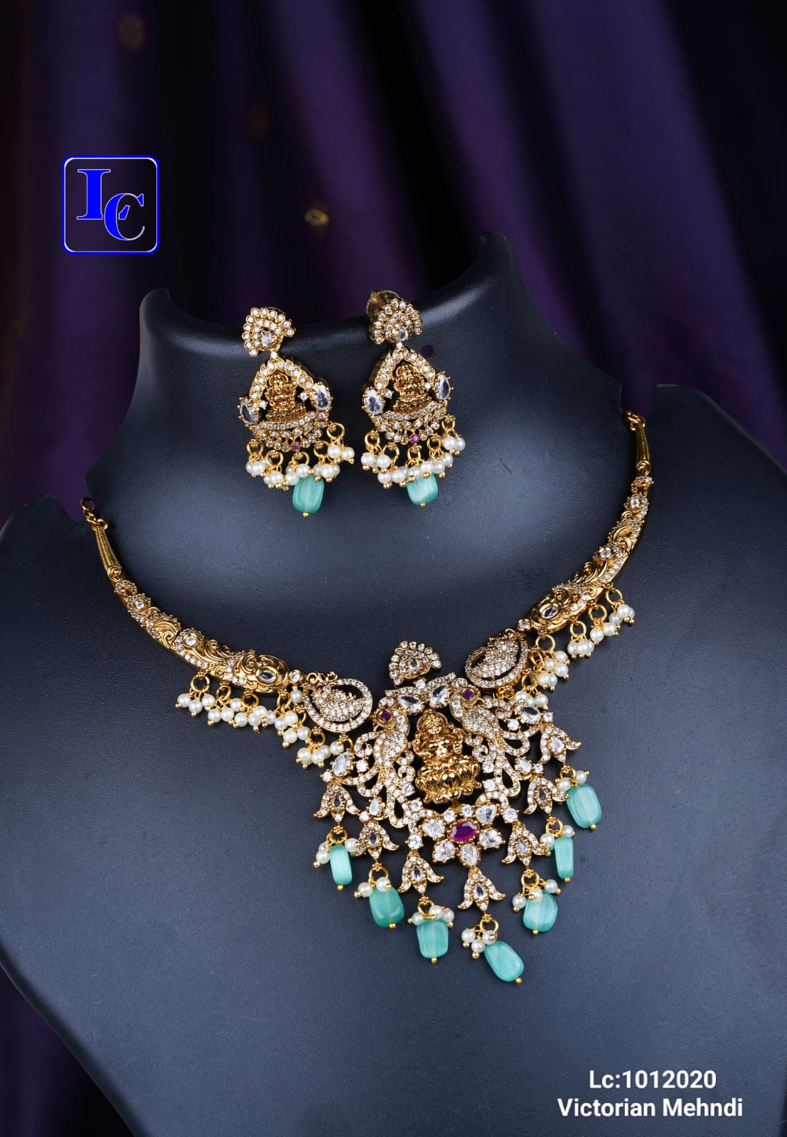 Kante Necklace With Lakshmi devi Pendant And Earrings