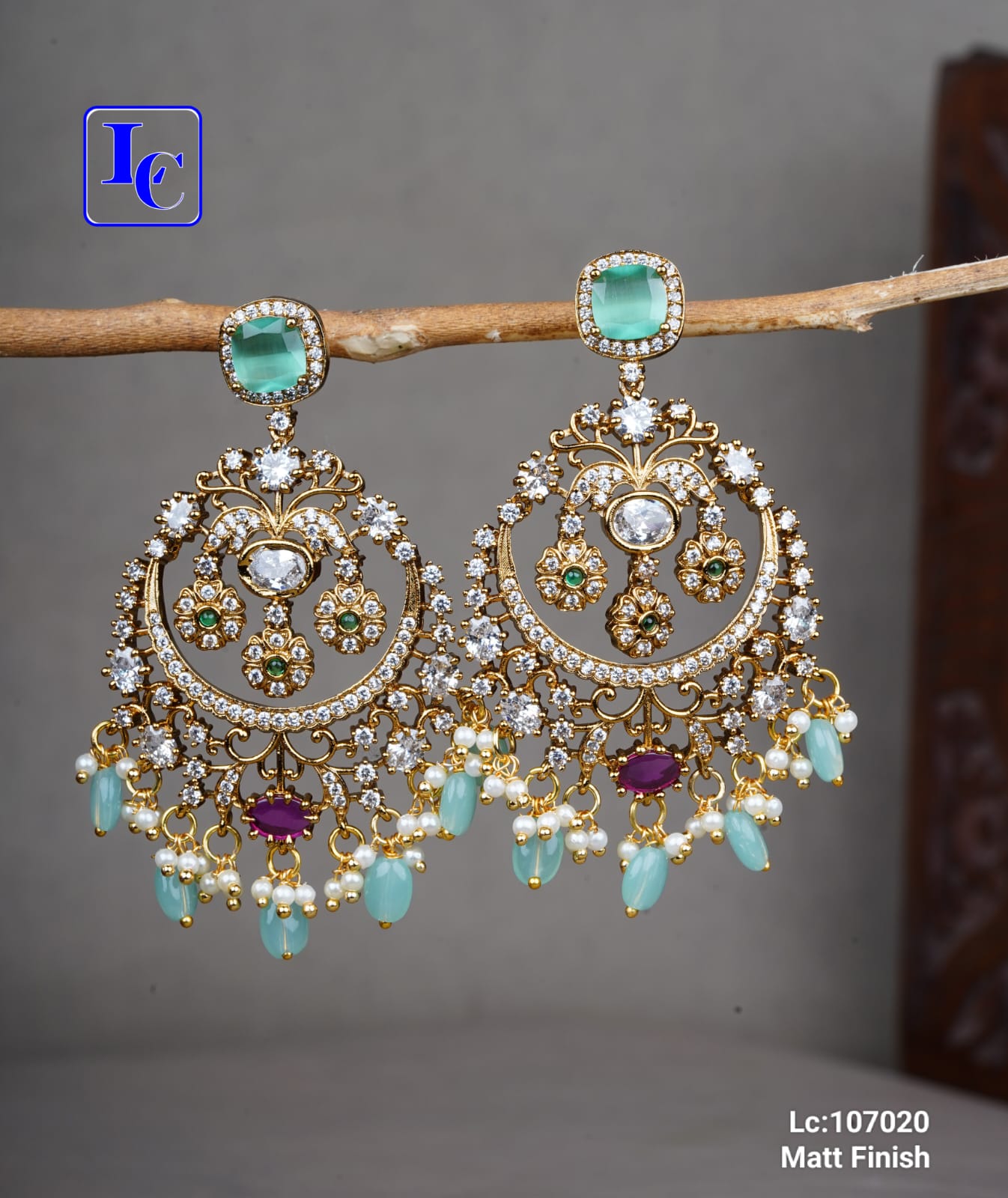 Green Chandbali Earrings For Women - Image 5