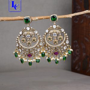 Green Chandbali Earrings For Women