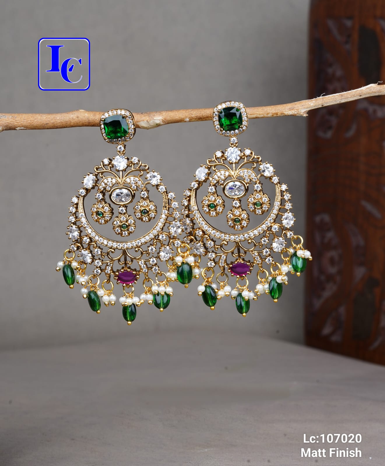Green Chandbali Earrings For Women