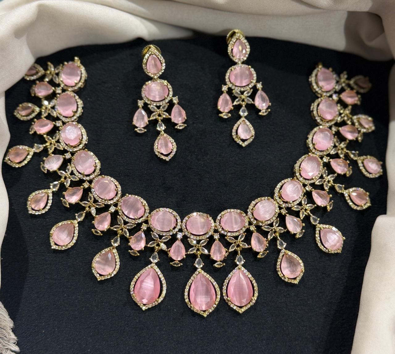 Stylish Pink Necklace With Earrings - Image 3