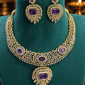 Bridal CZ Diamond Choker With Red/Green Stones