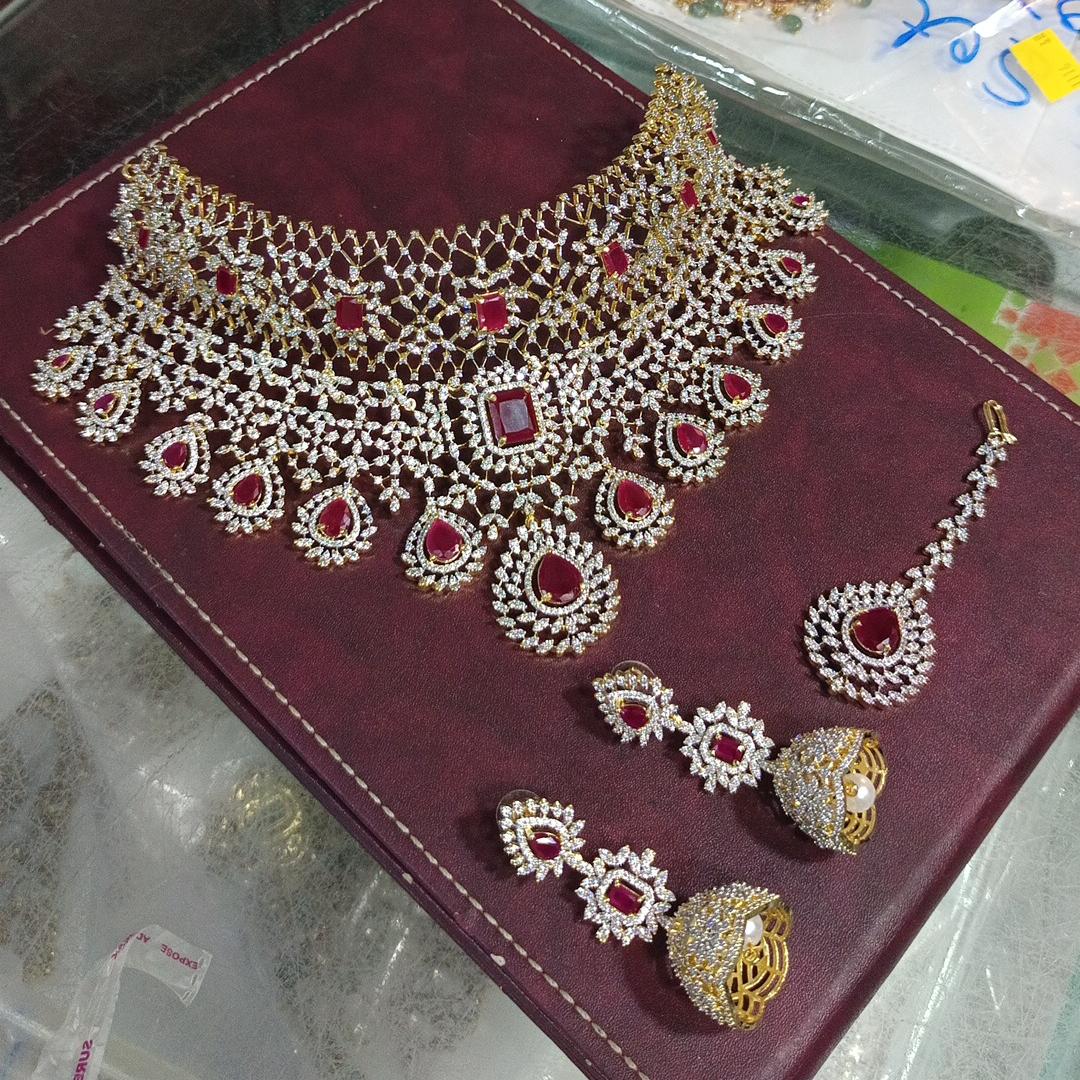 Heavy Bridal CZ Diamond Choker With Earrings