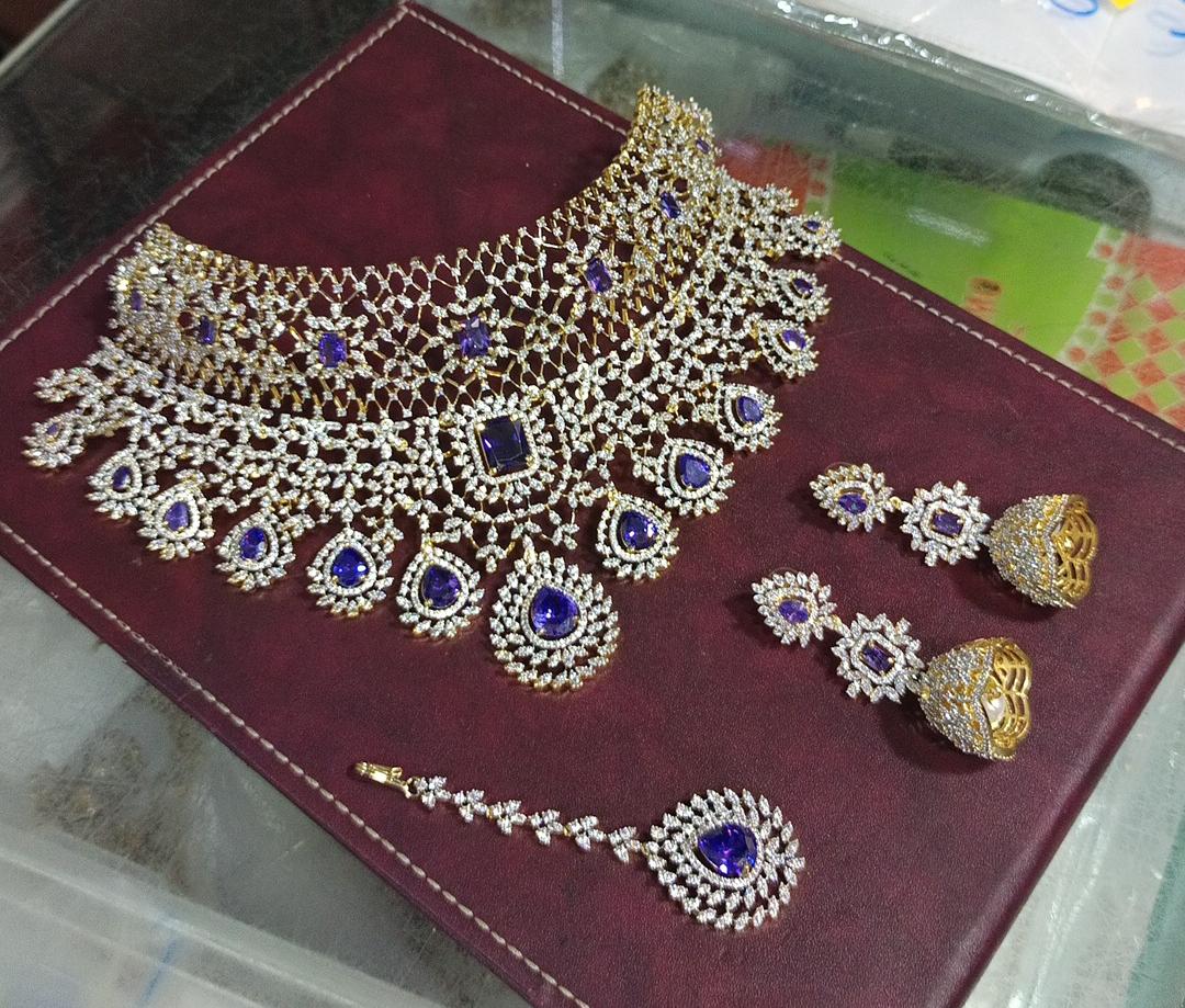 Heavy Bridal CZ Diamond Choker With Earrings - Image 2