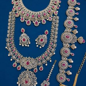 CZ Diamond Ruby Bridal Jewelry Set
