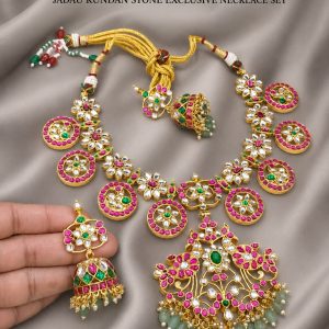 Heavy Bridal Jadau Necklace With Jhumkas