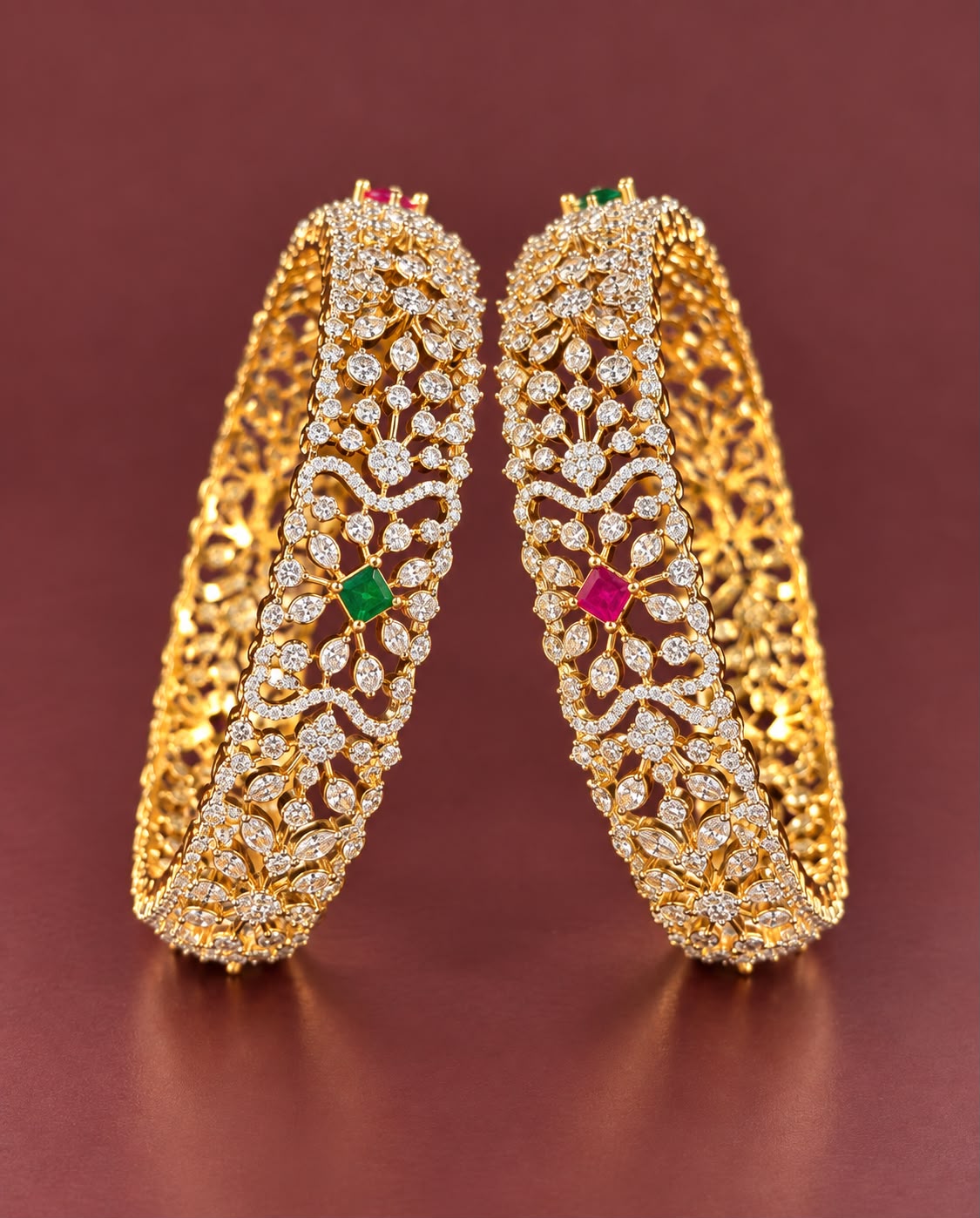 Green and Pink Stone Studded Bangles - Image 4